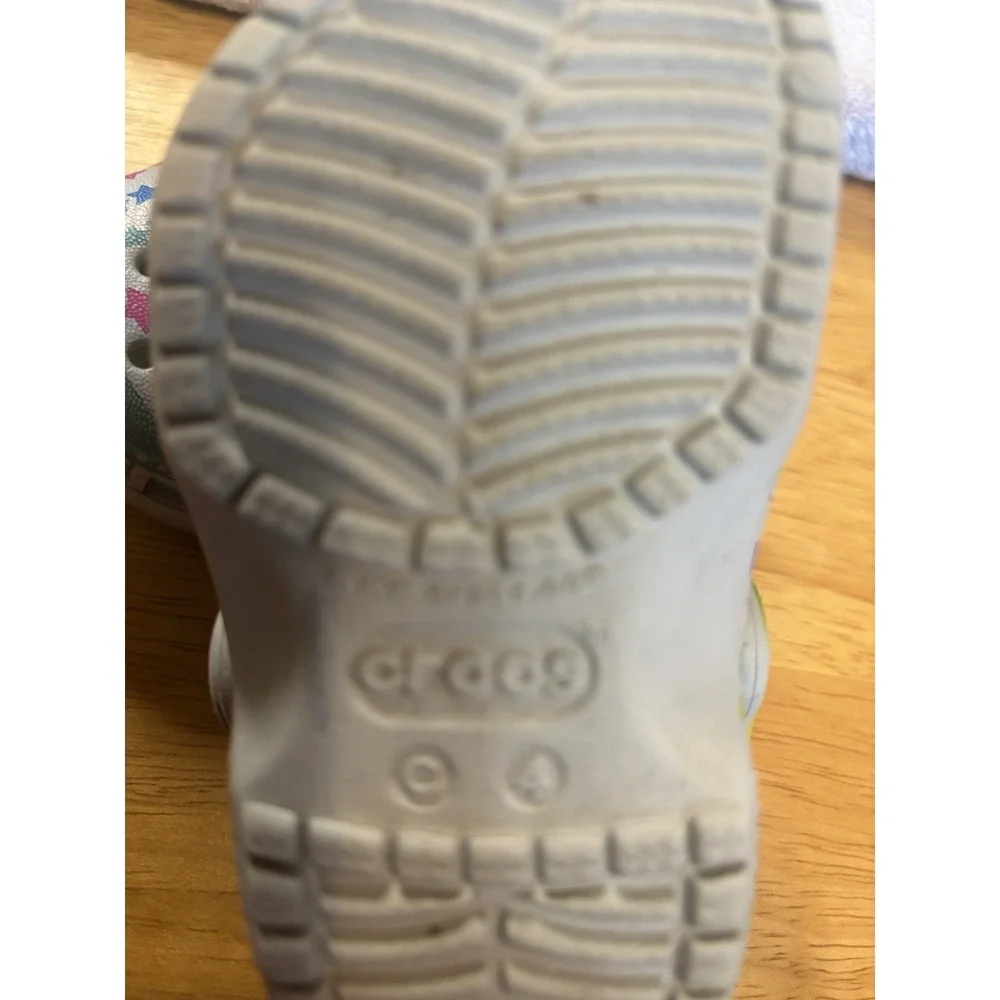 Crocs Girl's Slip‎ On Shoes Grey With Multicolor Stars Child 4